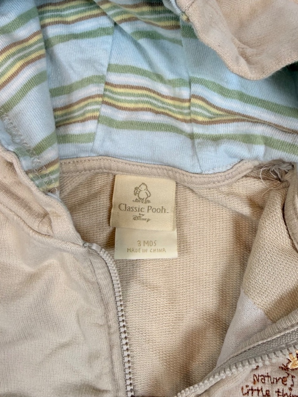 Classic Winnie the Pooh "Nature's Little Thing" Tan Hooded Zip Jacket 3M - Picture 3 of 4